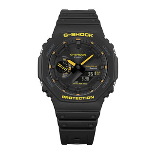 Casio G-SHOCK GA-B2100CY-1A in black and yellow with Bluetooth, solar charging, and 200-meter water resistance.