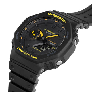 Casio G-SHOCK GA-B2100CY-1A in black and yellow with Bluetooth, solar charging, and 200-meter water resistance.