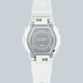 G-SHOCK x Itzy collaboration watch, white with colorful accents and ITZY logo.