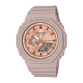 G-SHOCK GMA-S2100MD-4A watch with a minimalist pink gold dial and durable resin band.