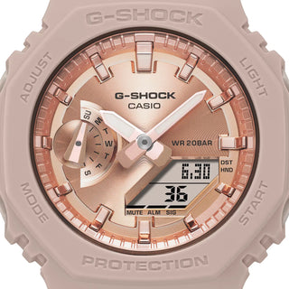 G-SHOCK GMA-S2100MD-4A watch with a minimalist pink gold dial and durable resin band.