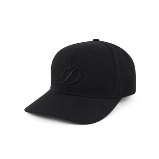 The Dime D Full Fit Cap in Black, made from 100% cotton, features a structured snapback closure and bold "D" logo. Available now at Drift House.