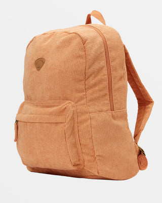 Billabong Schools Out Corduroy Backpack in Baked Clay with laptop sleeve and padded straps.