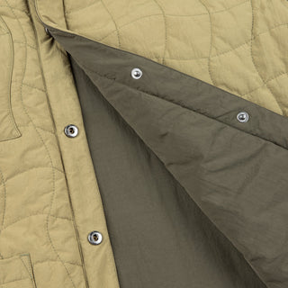 Dime reversible insulated jacket in Moss Army with Loftech insulation and hidden snap closures.