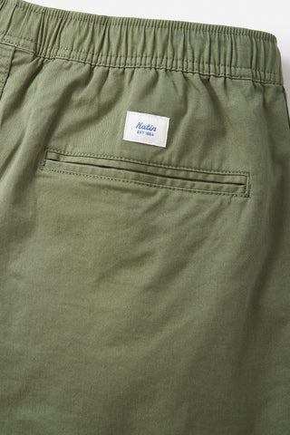 Katin Patio Short in Clover, 98% cotton, 2% spandex, elastic waistband, front slash pockets.