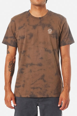 Katin Sunflower Emb Tee in Gravel Tie Dye with peace-inspired embroidery.