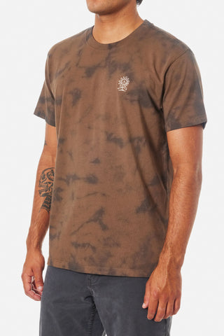 Katin Sunflower Emb Tee in Gravel Tie Dye with peace-inspired embroidery.