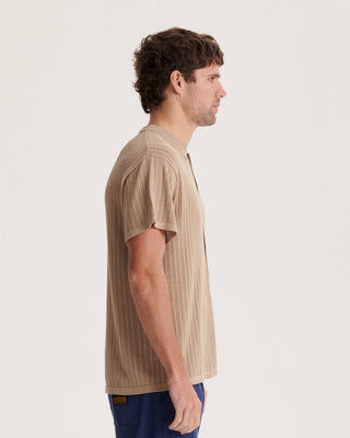 Critical Slide Society Intro Knit Shirt in Putty, 100% cotton with coconut buttons and a slightly oversized fit.