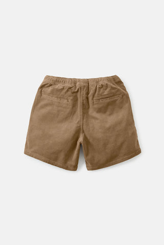 Umber corduroy shorts with welt pockets and 17" outseam.