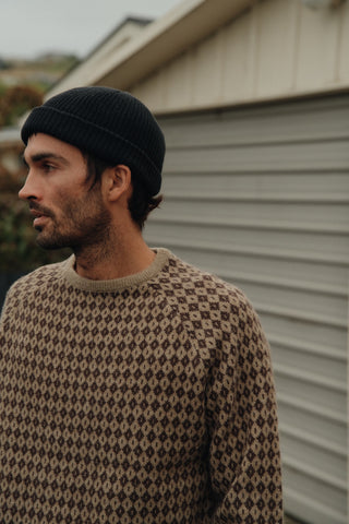 Katin Check Sweater in Rain Drum with check design, soft fabric blend, and raglan sleeves.