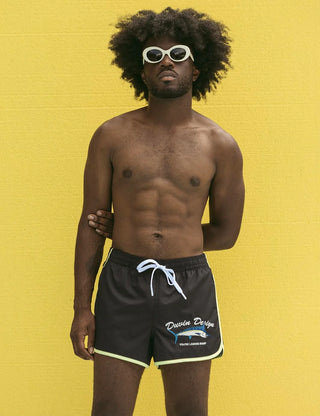 Duvin Marlin Tanning Swim Shorts in Black, quick-dry, relaxed waistband.