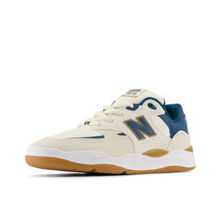 New Balance Numeric Tiago Lemos 1010 Shoes in Linen/Deep Sea, suede and mesh upper, FuelCell foam cushioning.