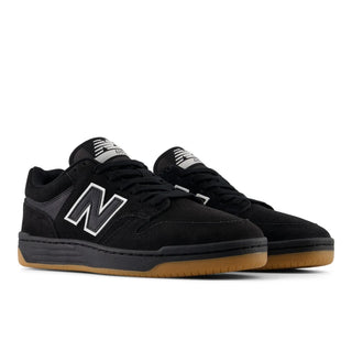 New Balance Numeric 480 Shoes in Black/White with durable leather upper