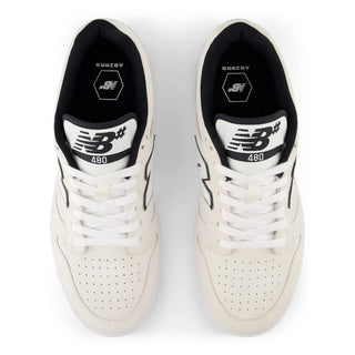 New Balance Numeric 480 Shoes in White/Black with durable leather upper