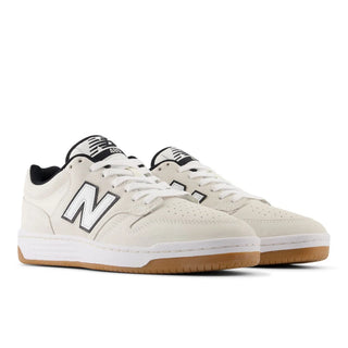 New Balance Numeric 480 Shoes in White/Black with durable leather upper