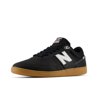 New Balance Numeric Brandon Westgate 508 Shoes in Black/Gum with rubber cup outsole, reflective detailing, and lightweight suede and mesh upper.