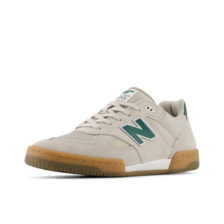 New Balance Numeric Tom Knox 600 Shoes in Timberwolf/Forest Green, suede, leather, and mesh upper with FuelCell foam.