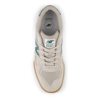 New Balance Numeric Tom Knox 600 Shoes in Timberwolf/Forest Green, suede, leather, and mesh upper with FuelCell foam.