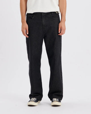 Black denim carpenter-style pant with straight leg and full-length fit.