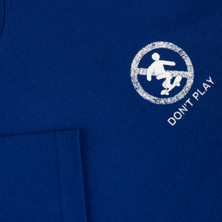 Polar Skate Co. Don't Play Tee in Deep Royal Blue with Pontus Alv's artwork.