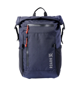 Roark Passenger 27L 2.0 Bag - Blue with magnetic roll top.