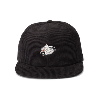 Roark Campover Strapback Hat in Black/Wolf, 6-panel unstructured, shallow fit, cotton ripstop stretch fabric, flat brim.