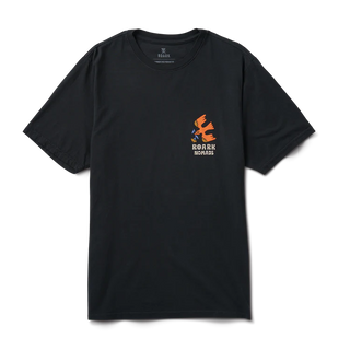 Roark Nomads Premium Tee in black with a nature-inspired graphic promoting environmental preservation.