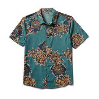 Roark Bless Up Breathable Stretch Shirt with Tactel fibers and perforated design in Aurora Flora Tundra colorway.