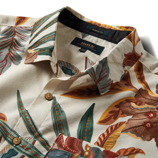 Roark Journey Shirt in Baroque Almond with curved hem and casual collar.