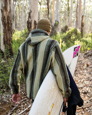 Billabong Pico Pullover - Oyster, faux sherpa hoodie with stripes.