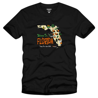 Black tee with Florida-inspired design by Strangelove Skateboards.