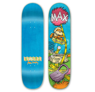 8.5" blue stained skateboard deck with Max Murphy tree design.
