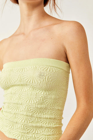 Free People Love Letter Tube Top in Shadow Lime with floral design.