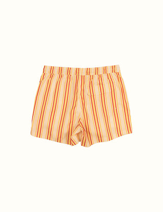 Duvin Stripe Swim Short, vintage style, wide-leg relaxed fit, polyester.