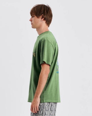 Vintage-washed cotton tee in mossy green with relaxed fit.