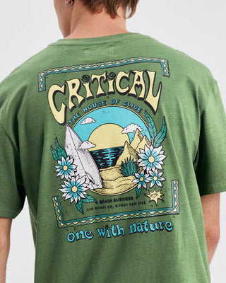 Vintage-washed cotton tee in mossy green with relaxed fit.