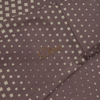 Dime Pixel Button-Up Shirt in Espresso with pixelated print and wavy chest pockets.