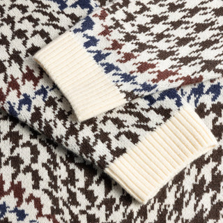 Dime Wavy houndstooth knit sweater in cream multi with ribbed trims.