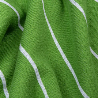 Green Dime Striped SS Knit with rib finishing and chenille embroidery logo.