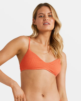 Billabong Summer High Bralette Bikini Top in Papaya with adjustable straps and V-neck design.