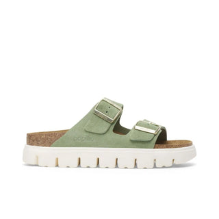 Birkenstock Papillo Arizona Platform Sandal in Green Tea with a chunky sole and suede upper.