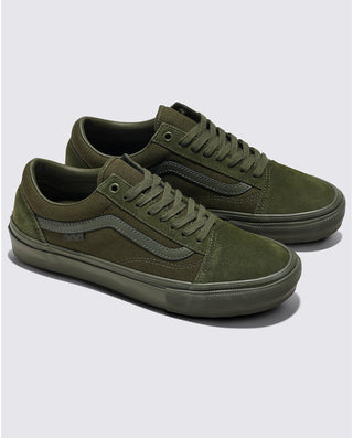 Vans Skate Old Skool Shoes in Mono Olive with DURACAP™ reinforcement and SickStick™ gum rubber for enhanced durability.