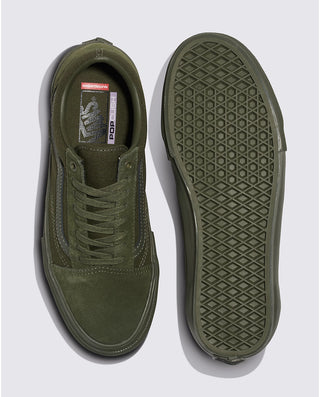 Vans Skate Old Skool Shoes in Mono Olive with DURACAP™ reinforcement and SickStick™ gum rubber for enhanced durability.