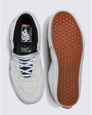 Vans Skate Half Cab Shoe in blanc de blanc suede and canvas.