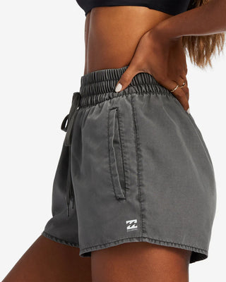 Billabong Sol Searcher New Elastic Waist Volleys in Black Pebble with high waist and drawcord closure.