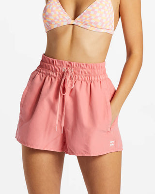 Billabong Sol Searcher Elastic Waist Volley in Flamingo with high waist and side pockets.