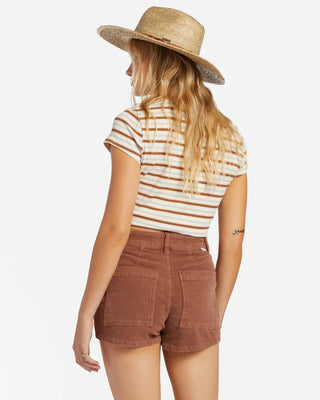 Billabong Free Fall Corduroy Shorts in Toasted Coconut with high-waisted fit and back patch pockets.