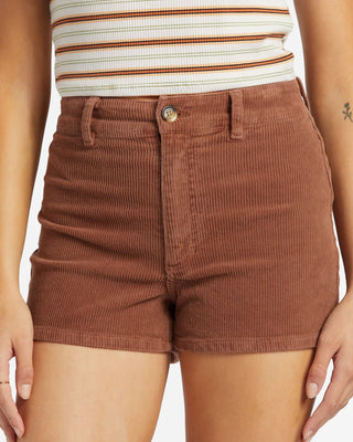 Billabong Free Fall Corduroy Shorts in Toasted Coconut with high-waisted fit and back patch pockets.