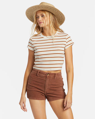 Billabong Free Fall Corduroy Shorts in Toasted Coconut with high-waisted fit and back patch pockets.