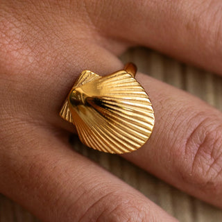 Gold Marella ring with 18K plating, hypoallergenic, nickel-free, and water-resistant.